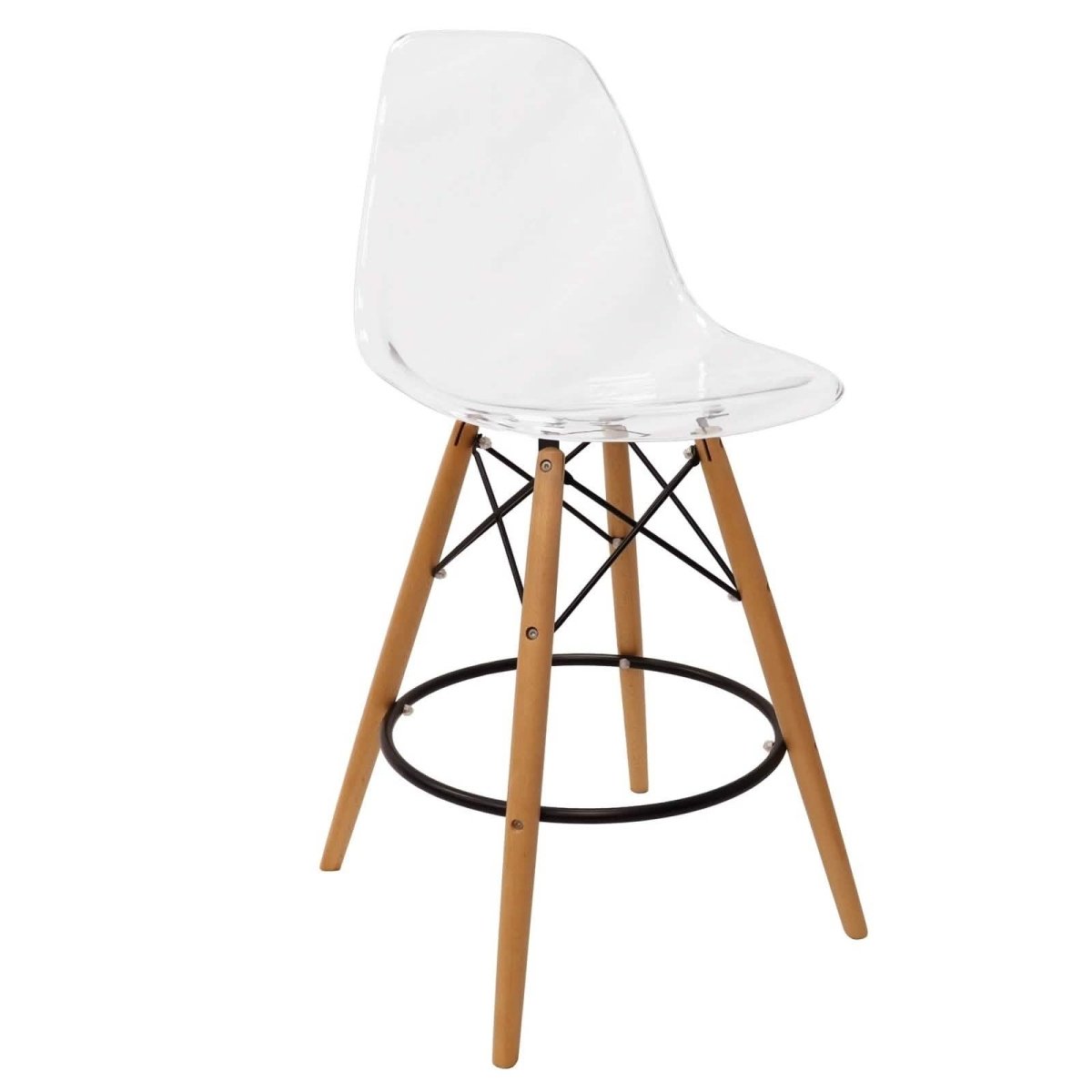 Dover Mid - Century Modern Plastic Barstool with Beech Wood Legs for Kitchen and Dining Room