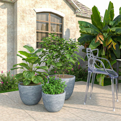 Dahlia 3-Piece Fiberstone and MGO Clay Planter Set, Mid-Century Modern Round Planter Pot for Indoor and Outdoor Home