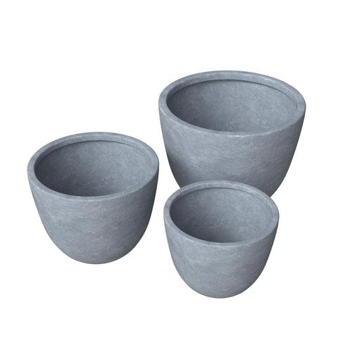 Dahlia 3-Piece Fiberstone and MGO Clay Planter Set, Mid-Century Modern Round Planter Pot for Indoor and Outdoor Home