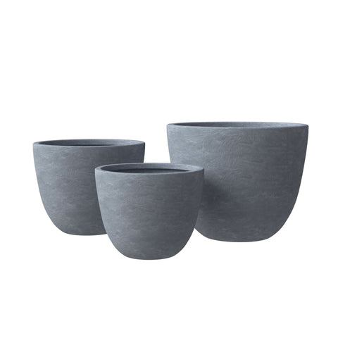 Dahlia 3-Piece Fiberstone and MGO Clay Planter Set, Mid-Century Modern Round Planter Pot for Indoor and Outdoor Home