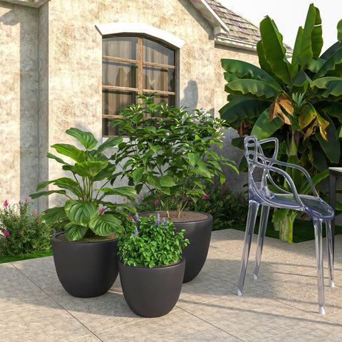 Dahlia 3-Piece Fiberstone and MGO Clay Planter Set, Mid-Century Modern Round Planter Pot for Indoor and Outdoor Home