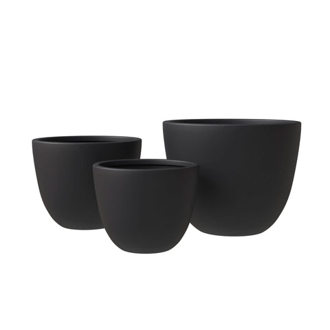 Dahlia 3-Piece Fiberstone and MGO Clay Planter Set, Mid-Century Modern Round Planter Pot for Indoor and Outdoor Home
