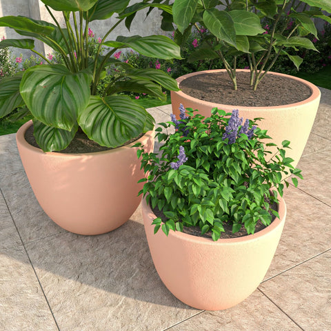 Dahlia 3-Piece Fiberstone and MGO Clay Planter Set, Mid-Century Modern Round Planter Pot for Indoor and Outdoor Home