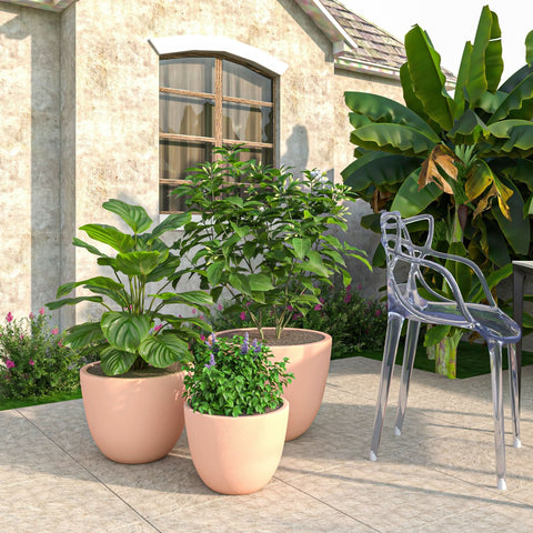 Dahlia 3-Piece Fiberstone and MGO Clay Planter Set, Mid-Century Modern Round Planter Pot for Indoor and Outdoor Home