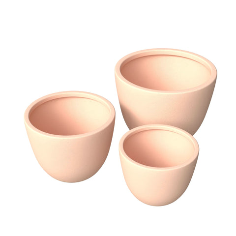 Dahlia 3-Piece Fiberstone and MGO Clay Planter Set, Mid-Century Modern Round Planter Pot for Indoor and Outdoor Home