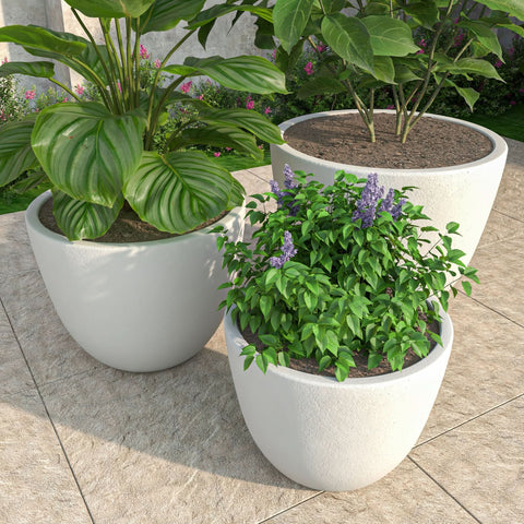 Dahlia 3-Piece Fiberstone and MGO Clay Planter Set, Mid-Century Modern Round Planter Pot for Indoor and Outdoor Home