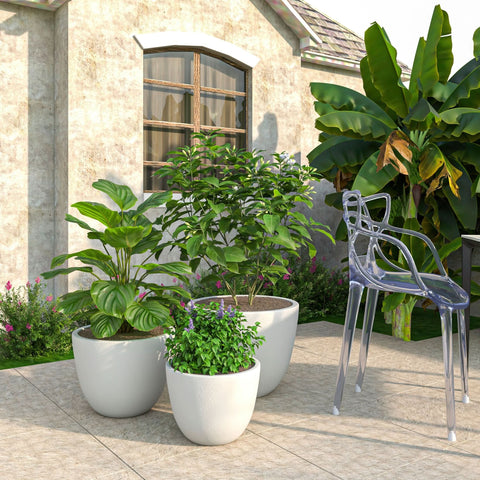 Dahlia 3-Piece Fiberstone and MGO Clay Planter Set, Mid-Century Modern Round Planter Pot for Indoor and Outdoor Home