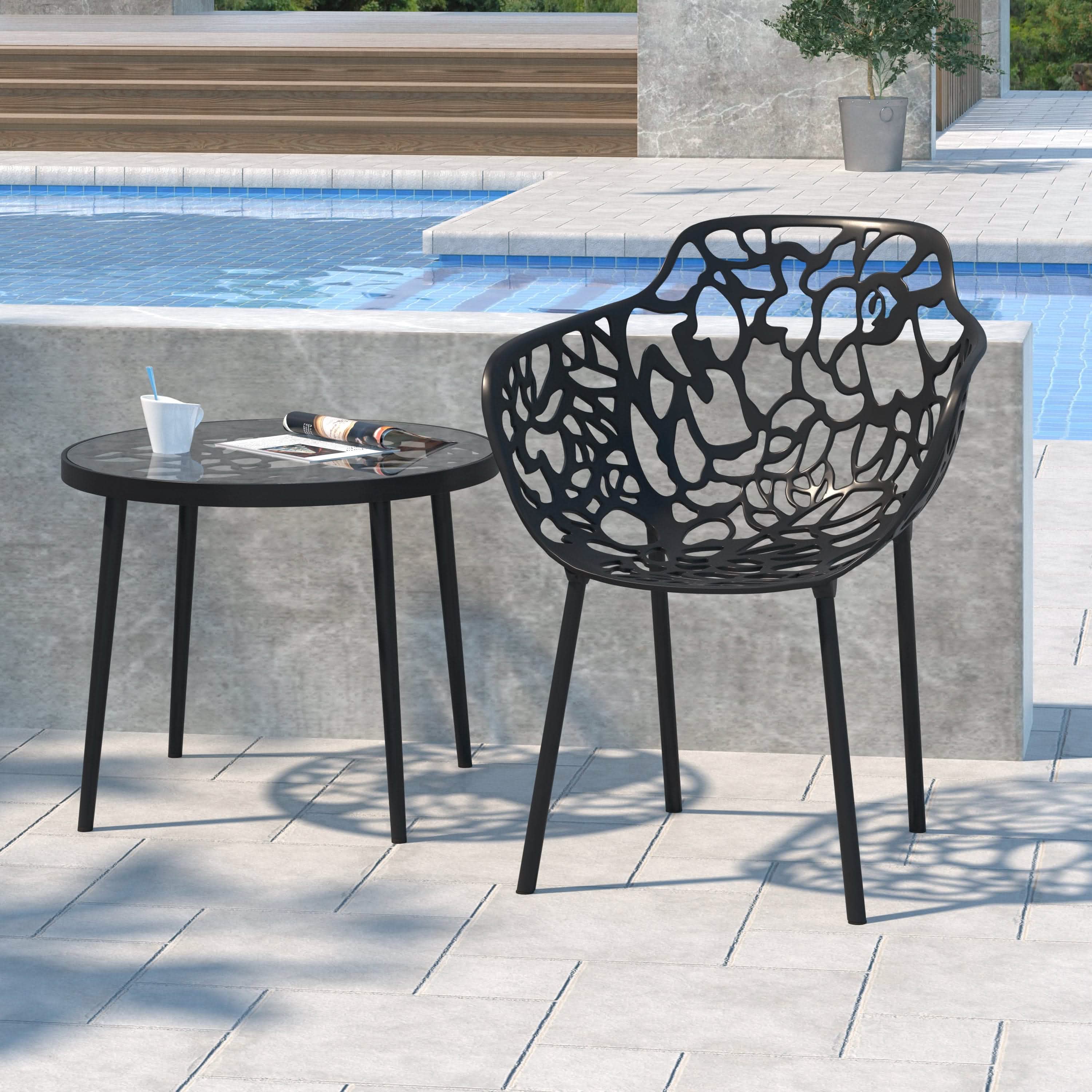 Devon Tree Design Glass Top Aluminum Base Indoor Outdoor Bistro Dining Table