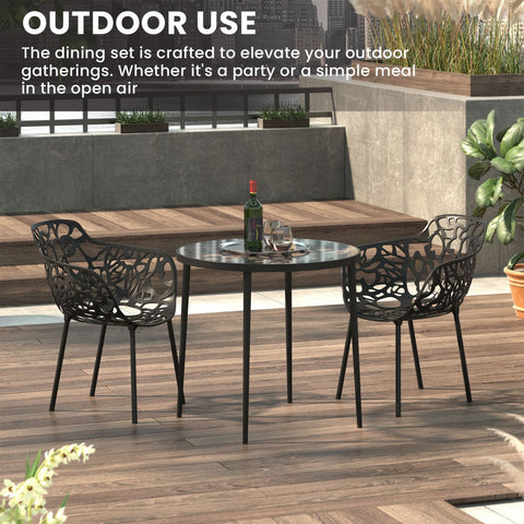 Devon 3-Piece Patio Dining Set: Aluminum Table with Glass Top & 2 Flower Arm Chairs