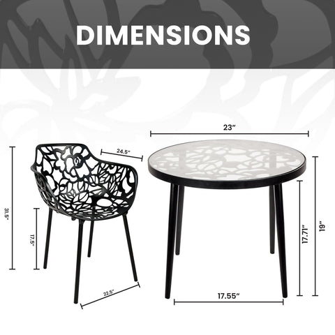 Devon 3-Piece Patio Dining Set: Aluminum Table with Glass Top & 2 Flower Arm Chairs