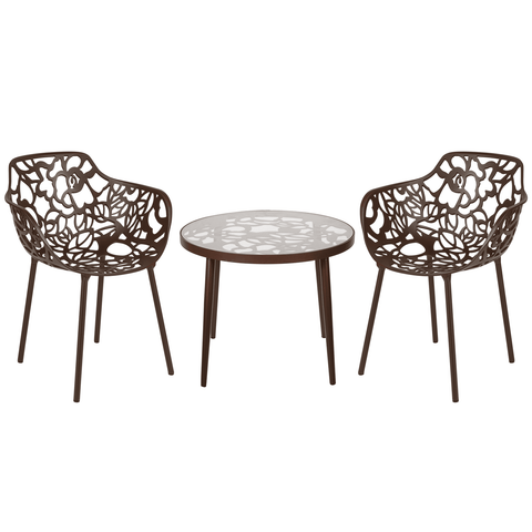Devon 3-Piece Patio Dining Set: Aluminum Table with Glass Top & 2 Flower Arm Chairs