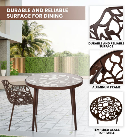 Devon 3-Piece Patio Dining Set: Aluminum Table with Glass Top & 2 Flower Arm Chairs