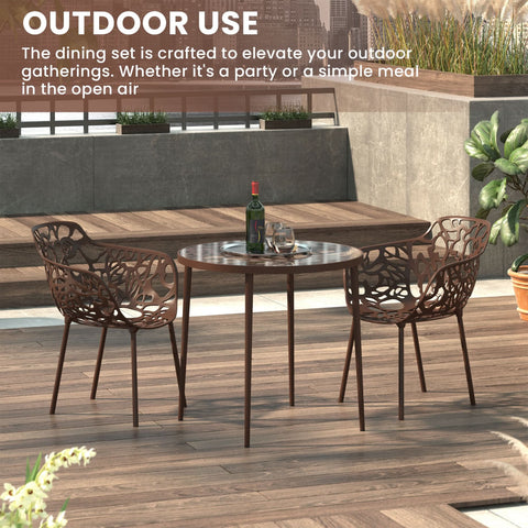 Devon 3-Piece Patio Dining Set: Aluminum Table with Glass Top & 2 Flower Arm Chairs