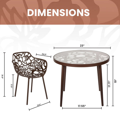 Devon 3-Piece Patio Dining Set: Aluminum Table with Glass Top & 2 Flower Arm Chairs