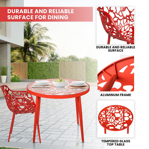 Devon 3-Piece Patio Dining Set: Aluminum Table with Glass Top & 2 Flower Arm Chairs