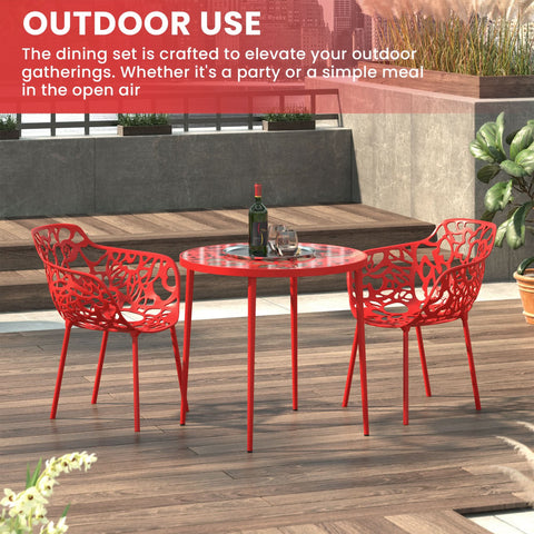 Devon 3-Piece Patio Dining Set: Aluminum Table with Glass Top & 2 Flower Arm Chairs