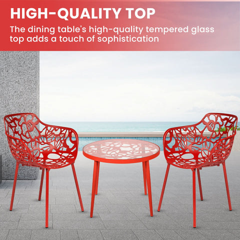 Devon 3-Piece Patio Dining Set: Aluminum Table with Glass Top & 2 Flower Arm Chairs