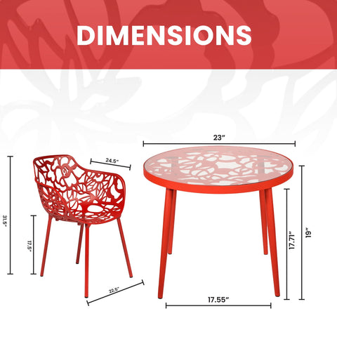 Devon 3-Piece Patio Dining Set: Aluminum Table with Glass Top & 2 Flower Arm Chairs