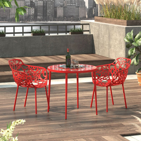 Devon 3-Piece Patio Dining Set: Aluminum Table with Glass Top & 2 Flower Arm Chairs