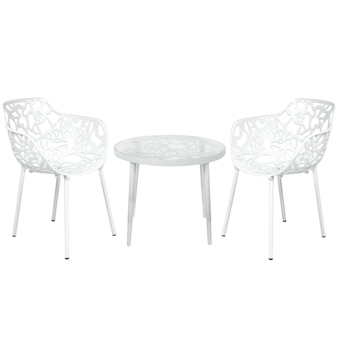 Devon 3-Piece Patio Dining Set: Aluminum Table with Glass Top & 2 Flower Arm Chairs