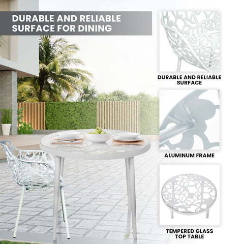 Devon 3-Piece Patio Dining Set: Aluminum Table with Glass Top & 2 Flower Arm Chairs