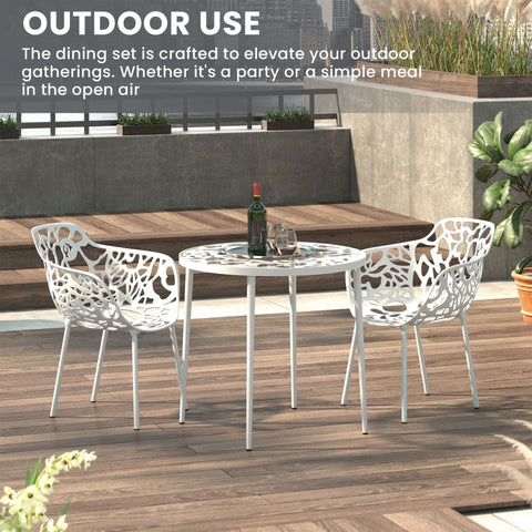 Devon 3-Piece Patio Dining Set: Aluminum Table with Glass Top & 2 Flower Arm Chairs