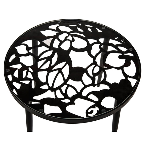 Devon 3-Piece Patio Dining Set: Aluminum Table with Glass Top & 2 Stackable Flower Chairs
