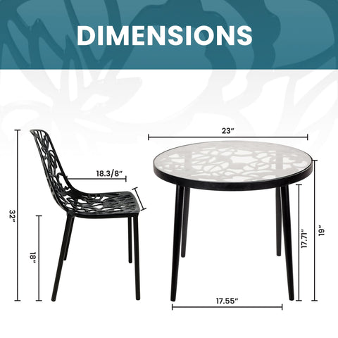Devon 3-Piece Patio Dining Set: Aluminum Table with Glass Top & 2 Stackable Flower Chairs