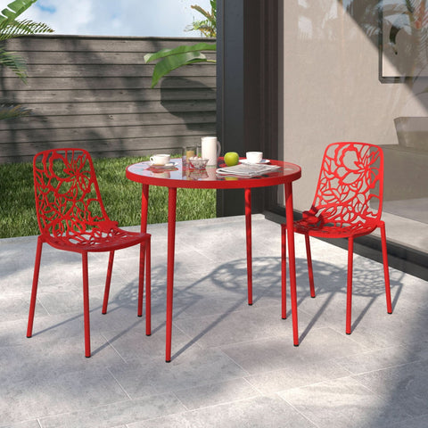 Devon 3-Piece Patio Dining Set: Aluminum Table with Glass Top & 2 Stackable Flower Chairs
