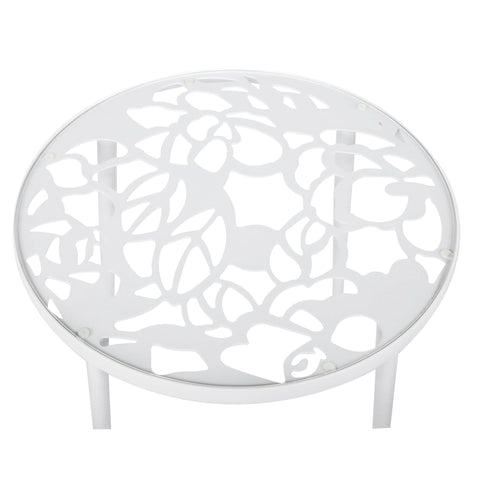 Devon 3-Piece Patio Dining Set: Aluminum Table with Glass Top & 2 Stackable Flower Chairs