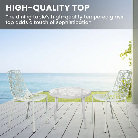 Devon 3-Piece Patio Dining Set: Aluminum Table with Glass Top & 2 Stackable Flower Chairs