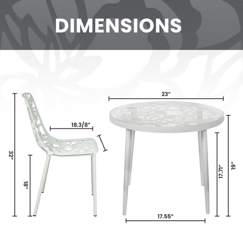 Devon 3-Piece Patio Dining Set: Aluminum Table with Glass Top & 2 Stackable Flower Chairs