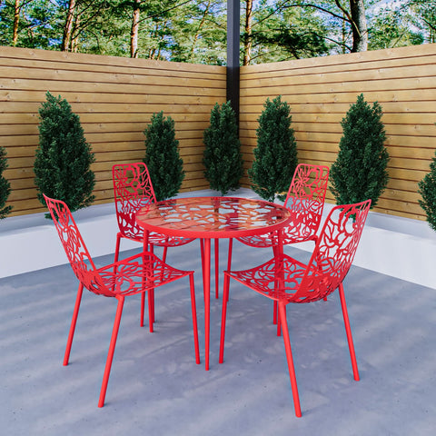 Devon 5-Piece Patio Dining Set: Aluminum Table with Glass Top & 4 Stackable Flower Chairs