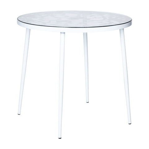 Devon 5-Piece Patio Dining Set: Aluminum Table with Glass Top & 4 Stackable Flower Chairs