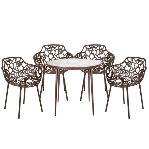 Devon 5-Piece Outdoor Dining Set: Aluminum Table with Glass Top & 4 Flower Armchairs