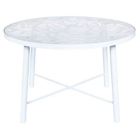 Devon 7-Piece Outdoor Dining Set: Aluminum Table with Glass Top & 6 Stackable Flower Chairs