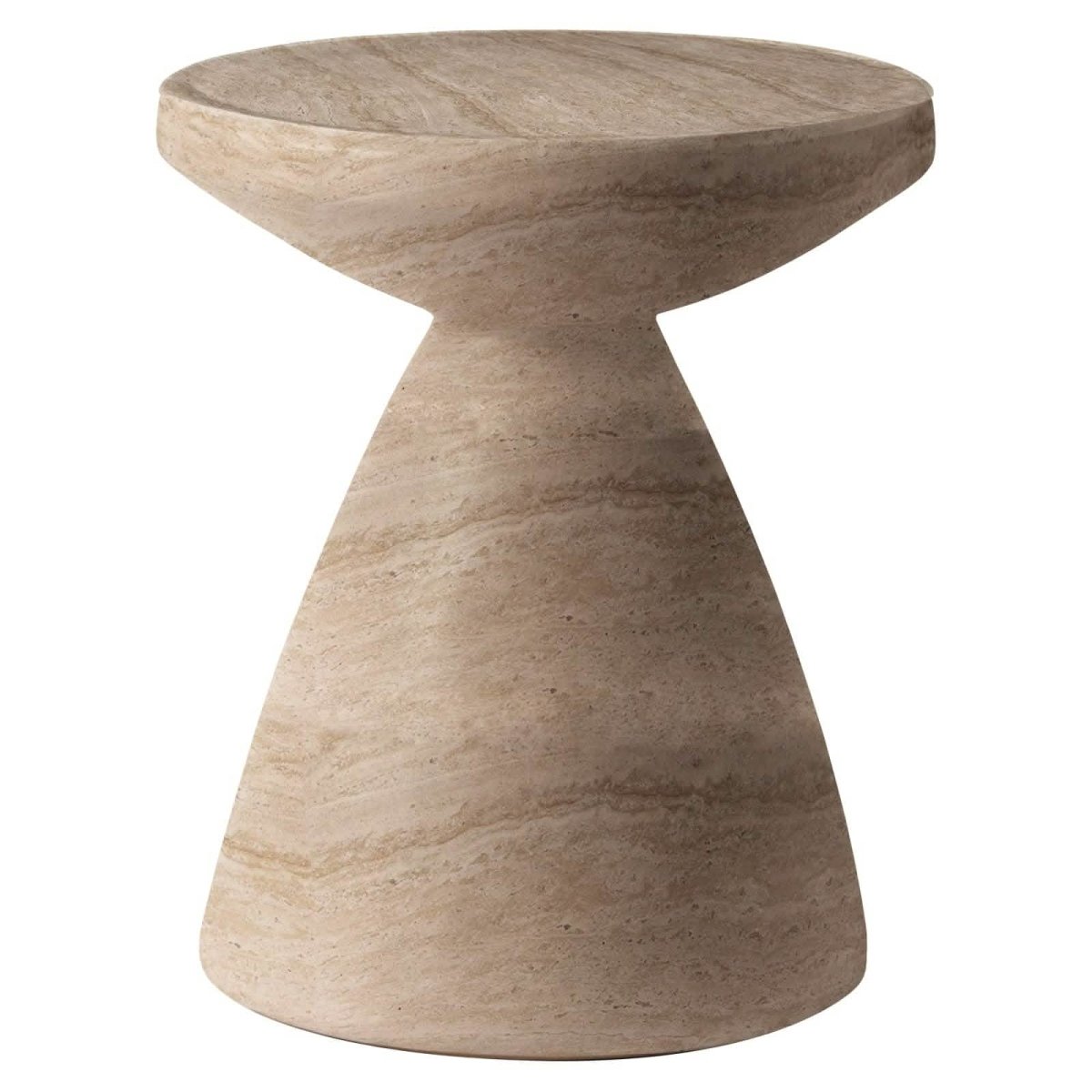 Dune Side Table Fiberstone Round Accent Table and Hourglass Pedestal Base