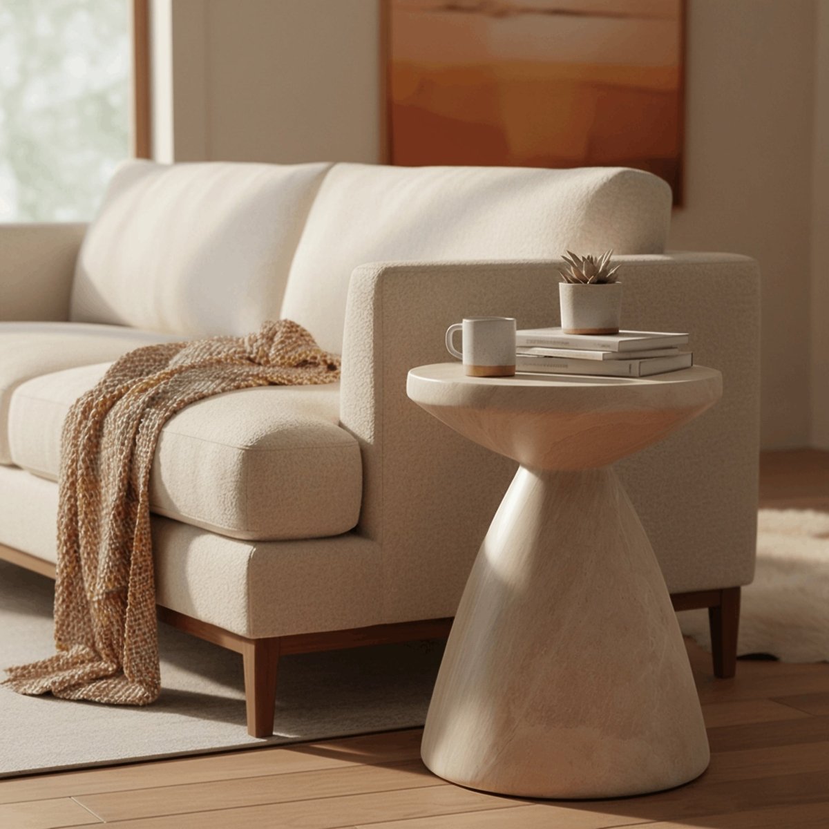 Dune Side Table Fiberstone Round Accent Table and Hourglass Pedestal Base Stone Marble Side Table LeisureMod