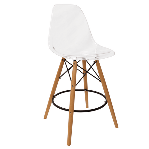 Dover Mid-Century Modern Plastic Barstool with Beech Wood Legs for Kitchen and Dining Room