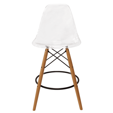Dover Mid-Century Modern Plastic Barstool with Beech Wood Legs for Kitchen and Dining Room