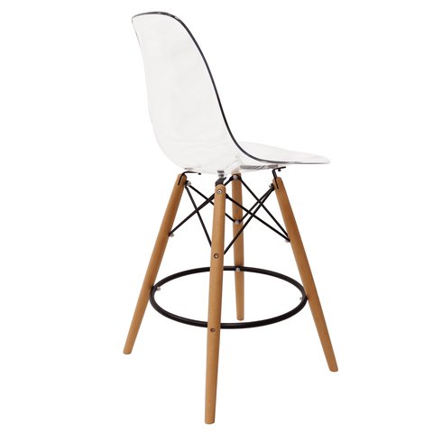 Dover Mid-Century Modern Plastic Barstool with Beech Wood Legs for Kitchen and Dining Room