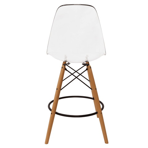 Dover Mid-Century Modern Plastic Barstool with Beech Wood Legs for Kitchen and Dining Room