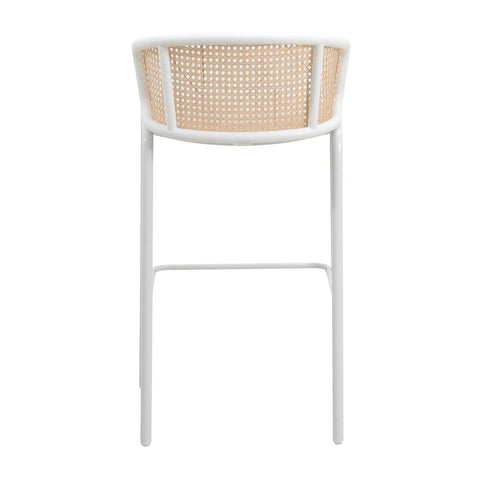 Ervilla Mid-Century Modern Wicker Bar Stool with Fabric Seat and White Powder Coated Steel Frame