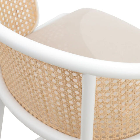 Ervilla Mid-Century Modern Wicker Bar Stool with Fabric Seat and White Powder Coated Steel Frame