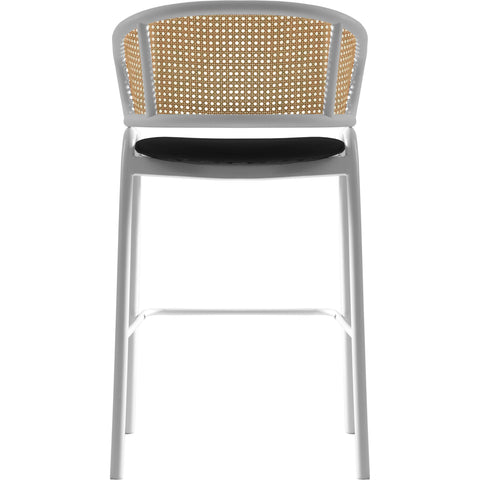 Ervilla Wicker Bar Stool with Leather Seat and Black/White Stainless Steel Frame