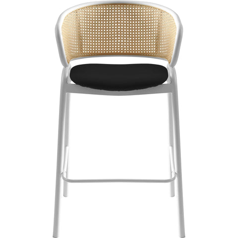 Ervilla Wicker Bar Stool with Leather Seat and Black/White Stainless Steel Frame