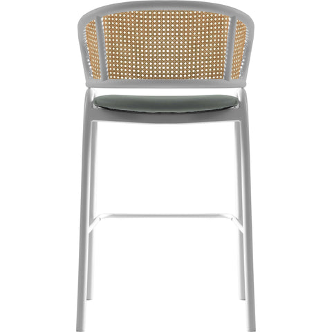 Ervilla Wicker Bar Stool with Leather Seat and Black/White Stainless Steel Frame