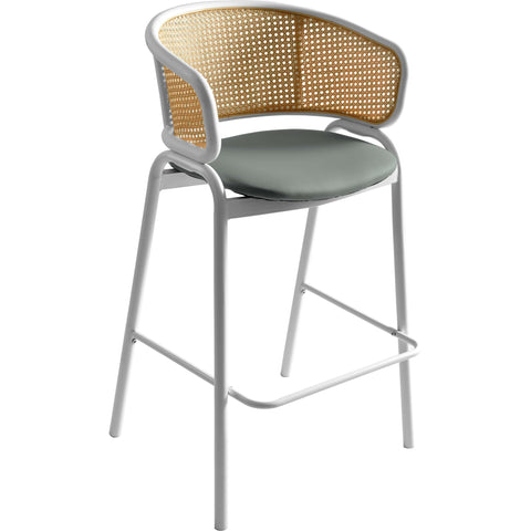 Ervilla Wicker Bar Stool with Leather Seat and Black/White Stainless Steel Frame