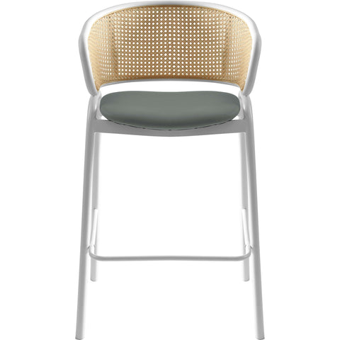 Ervilla Wicker Bar Stool with Leather Seat and Black/White Stainless Steel Frame