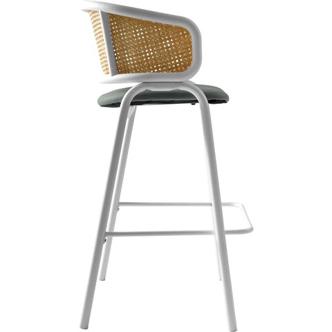 Ervilla Wicker Bar Stool with Leather Seat and Black/White Stainless Steel Frame